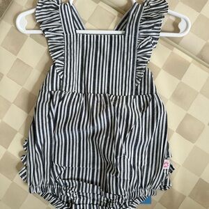 Ruffle Butts Navy and White Striped Romper